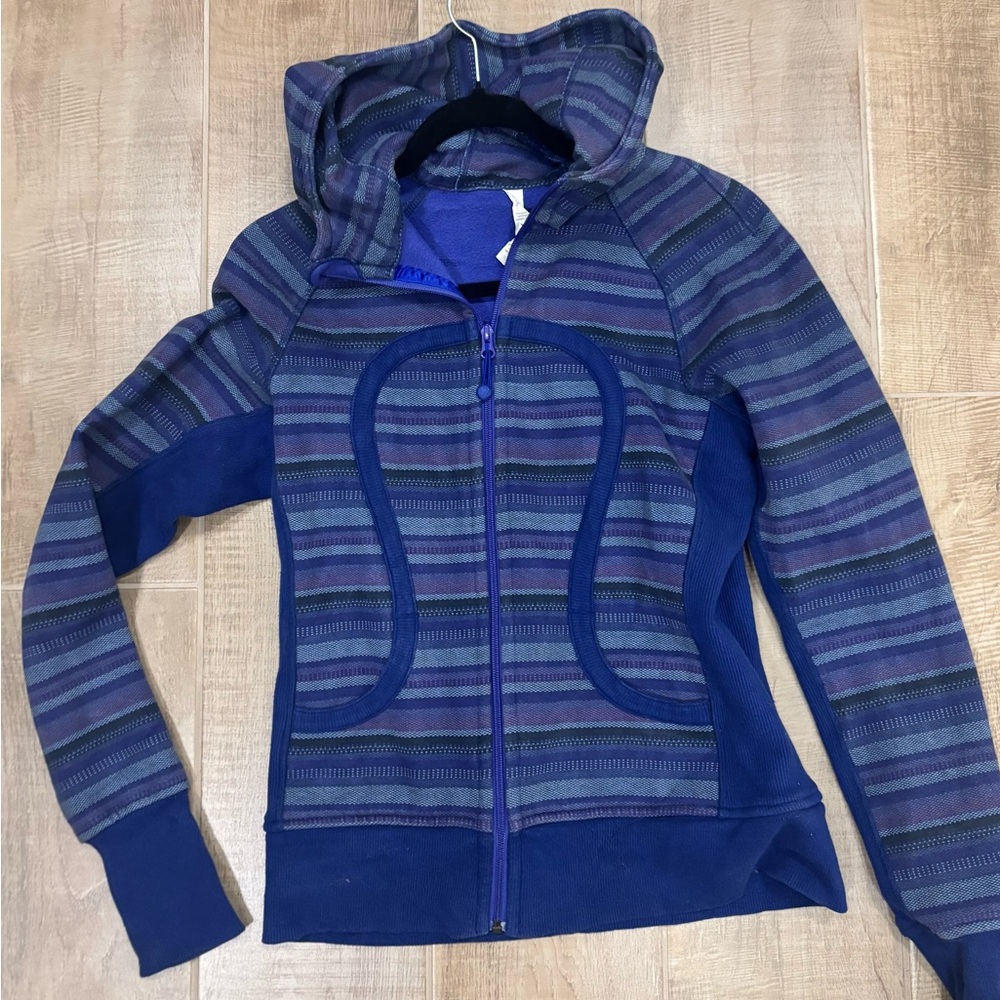 Lululemon Scuba Striped Blue and Purple Zip-Up sweater